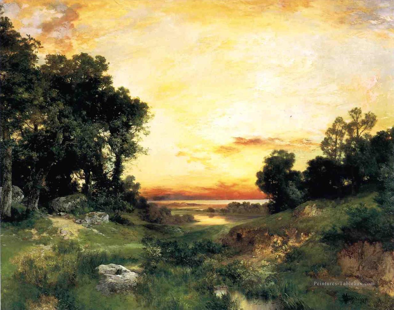 Coucher de soleil Long Island Sound paysage Thomas Moran Peintures à l'huile